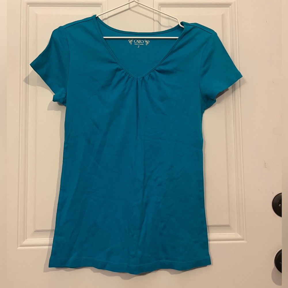 Cato Women's Small Teal Short Sleeve V-Neck Top